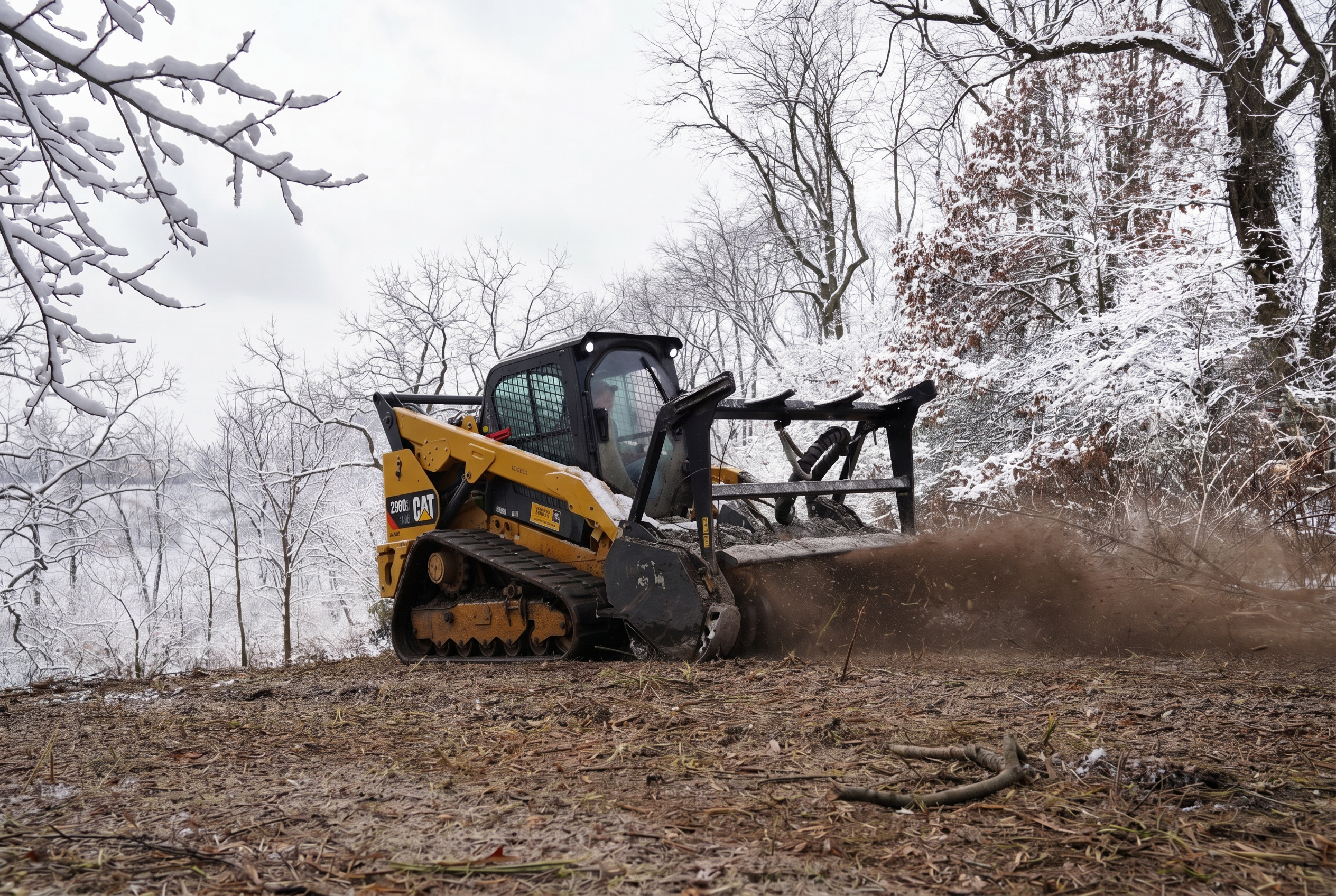 Excavator working a Western Pennsylvania worksite at dusk